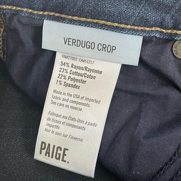 Paige Verdugo Crop Skinny Jeans Dark Wash Size 24 - Picture 3 of 5